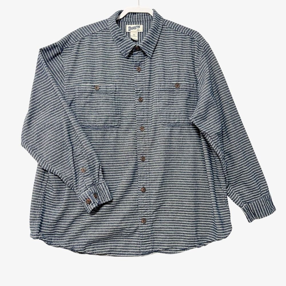 Duluth Trading Co Men's Railroad Stripe Flannel Button Up Shirt Size 2XL Relaxed